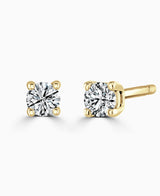 9ct Yellow Gold Round Brilliant Cut Laboratory Grown Diamond Four Claw Stud Earrings