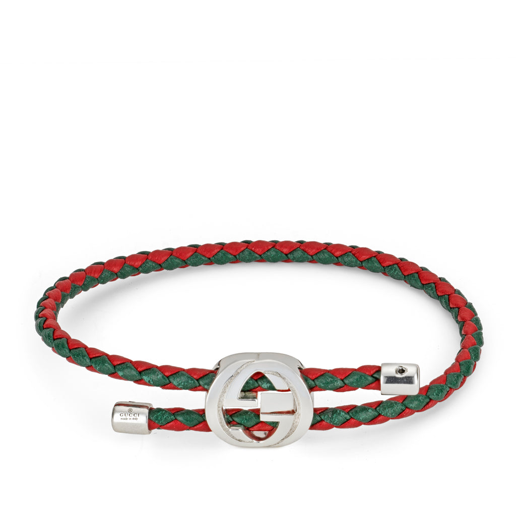 Gucci Interlocking G Silver And Leather Braided Bracelet YBA87434300100U