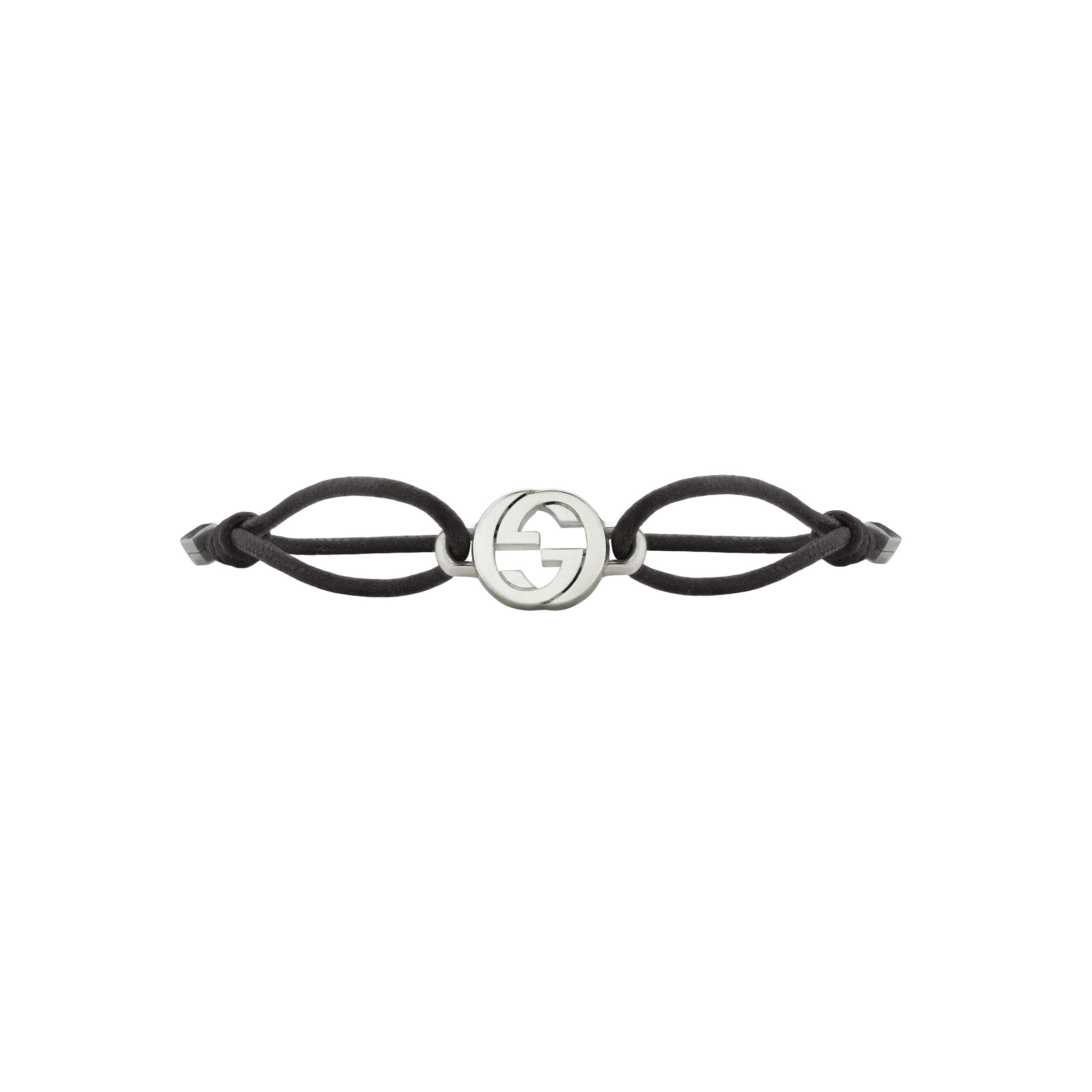 Gucci Interlocking Silver And Leather Bracelet YBAA002MN00100U