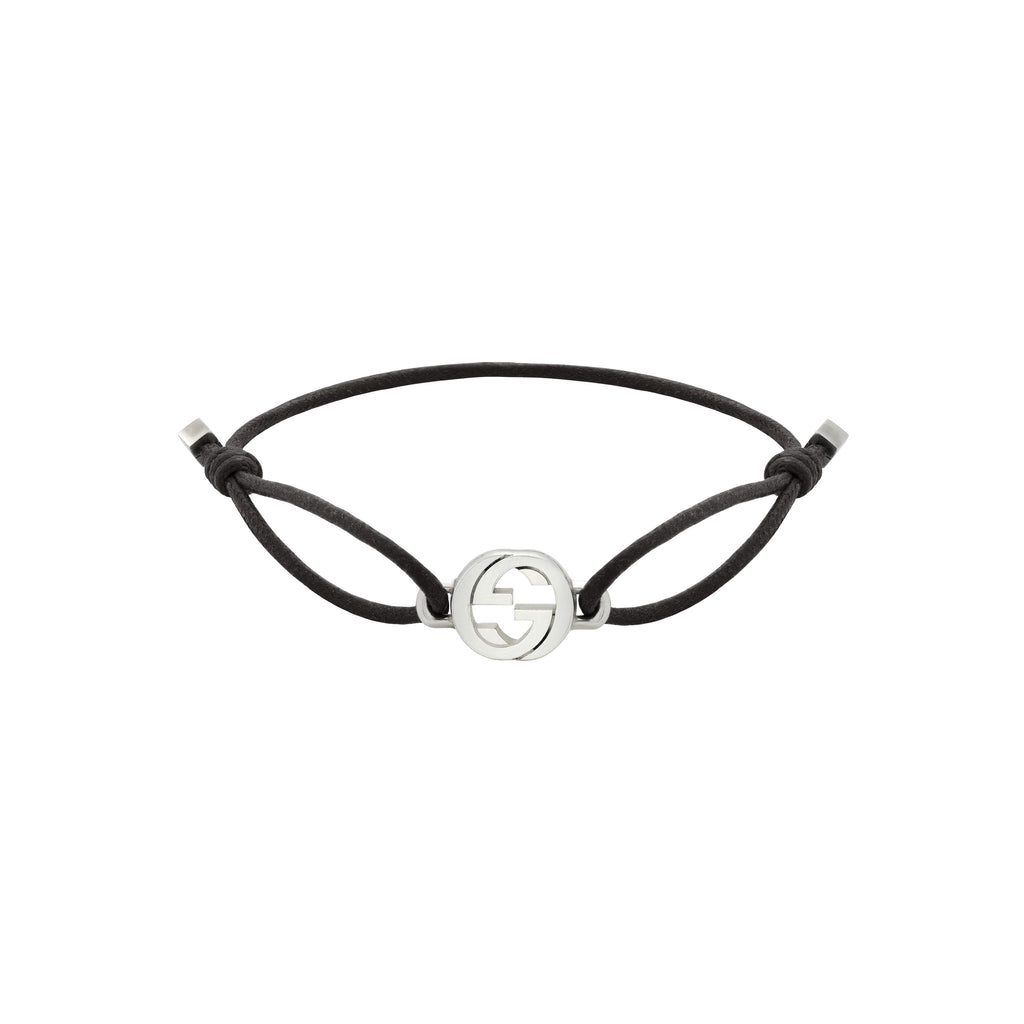 Gucci Interlocking Silver And Leather Bracelet YBAA002MN00100U