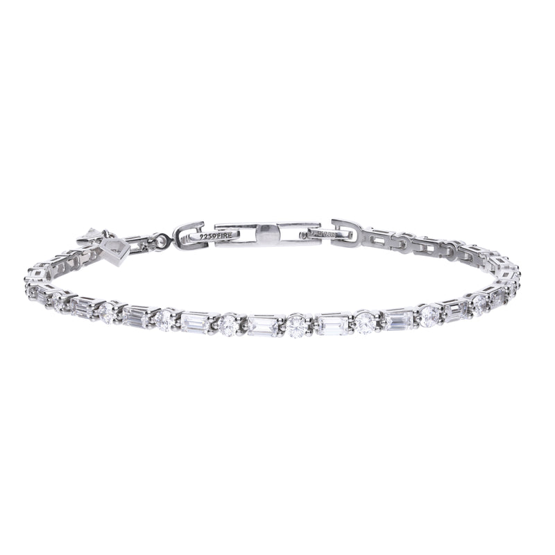 Diamonfire Silver Baguette And Round Zirconia Bracelet B5259