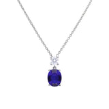 Diamonfire Silver Blue Zirconia Oval Drop Necklace P4964
