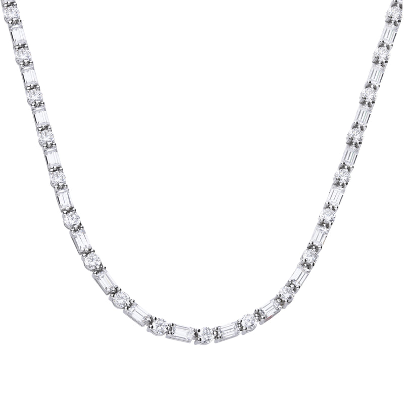 Diamonfire Silver Baguette And Round Zirconia Necklace N4398