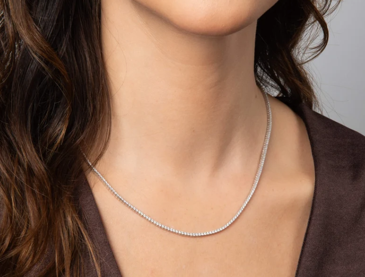 Diamonfire Silver Round Zirconia Line Necklace N4726