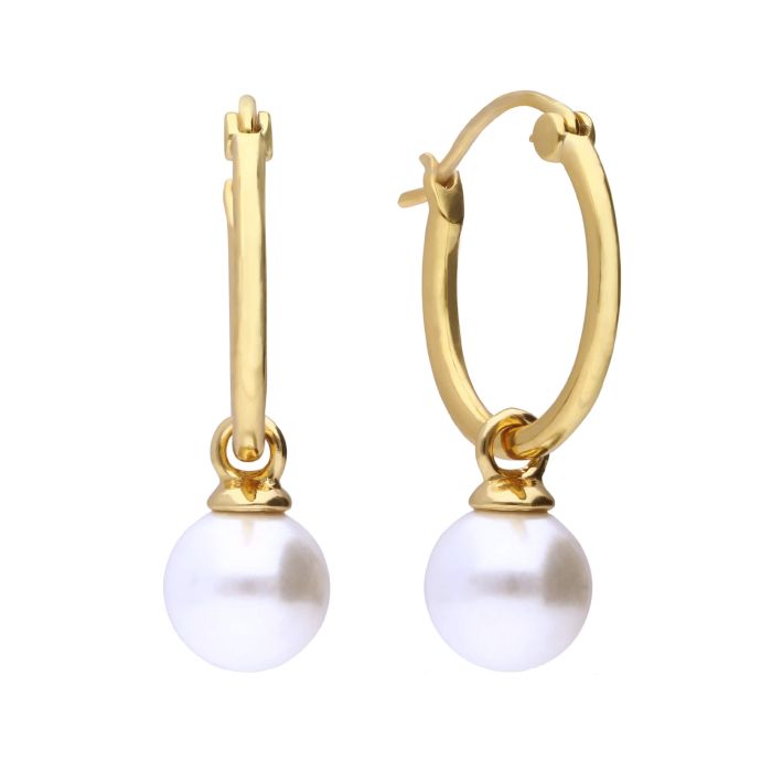 Diamonfire Shell Pearl Gold Plated Hoop Earrings E6301