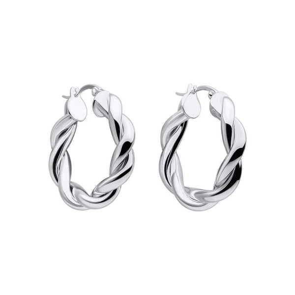 Silver Twisted Rope Hoop Earrings E6439