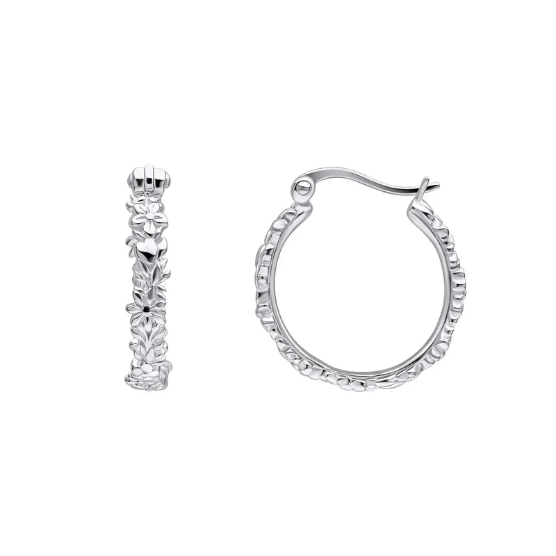 Silver Flower Hoop Earrings E6610