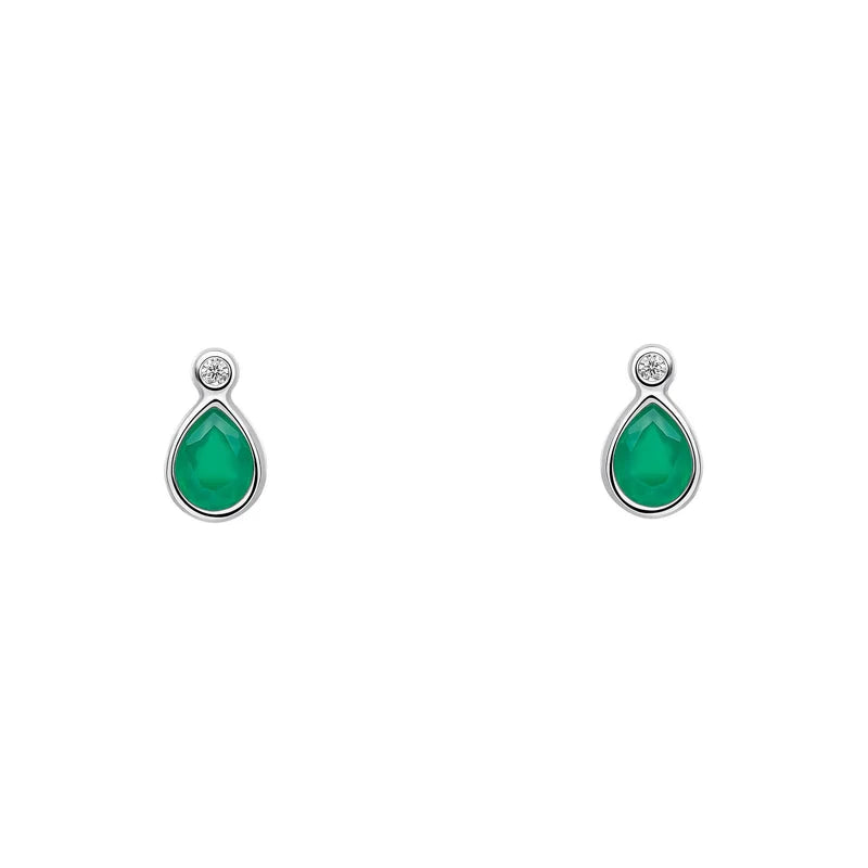 Silver Green Chalcedony And Cubic Zirconia Stud Earrings E6689G