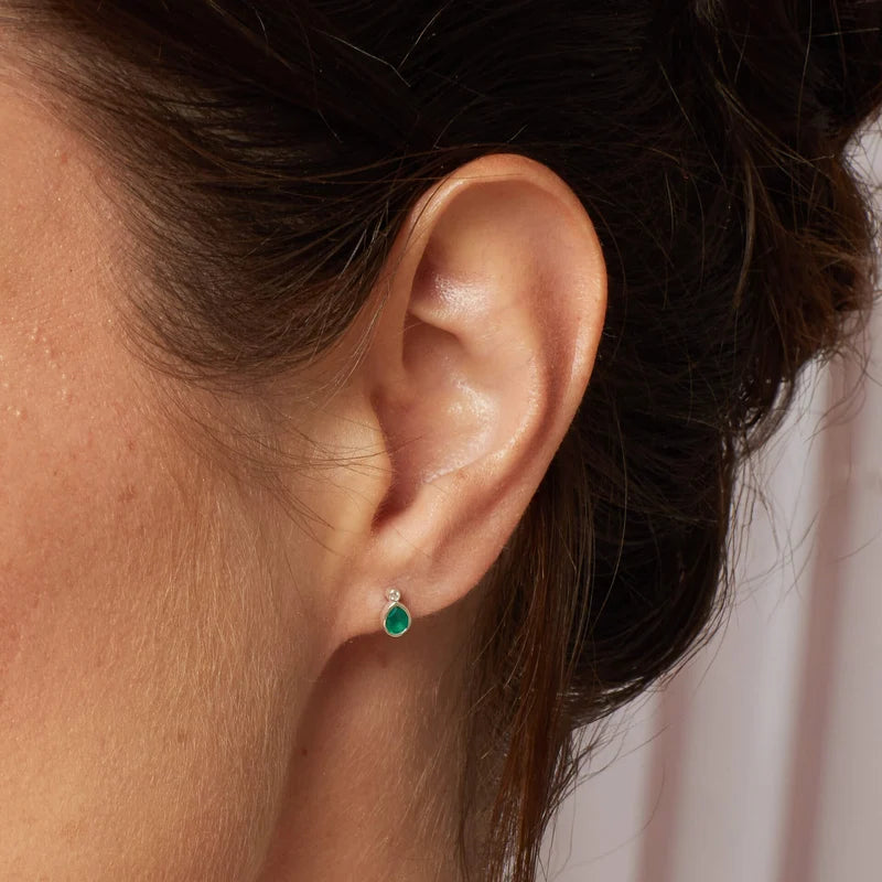 Silver Green Chalcedony And Cubic Zirconia Stud Earrings E6689G