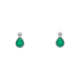 Silver Green Chalcedony And Cubic Zirconia Stud Earrings E6689G