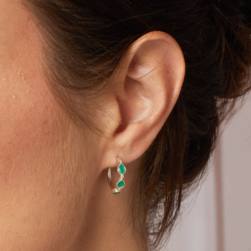 Silver Green Chalcedony And Cubic Zirconia Hoop Earrings E6691G