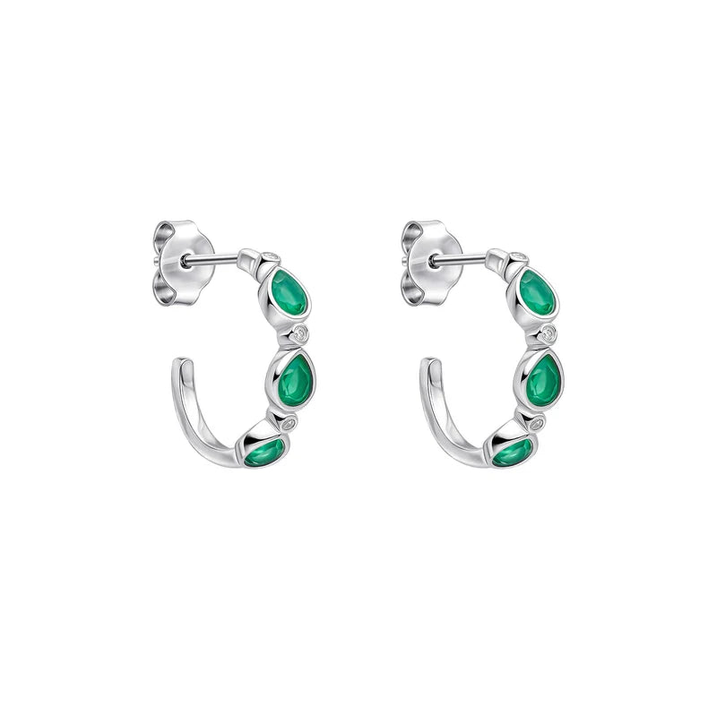 Silver Green Chalcedony And Cubic Zirconia Hoop Earrings E6691G