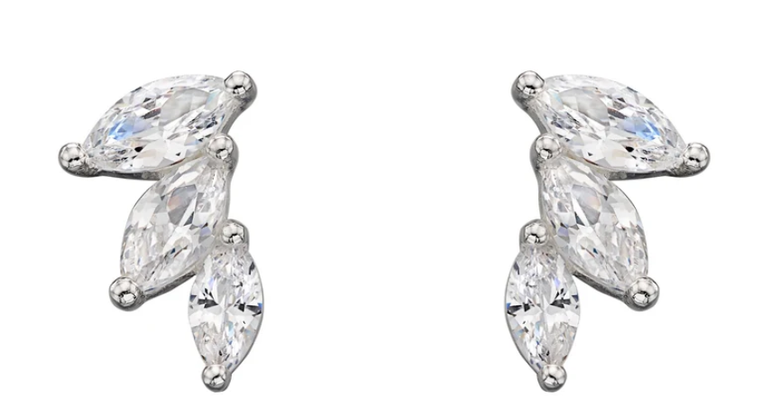 Silver Cubic Zirconia Triple Marquise Stud Earrings E5819C