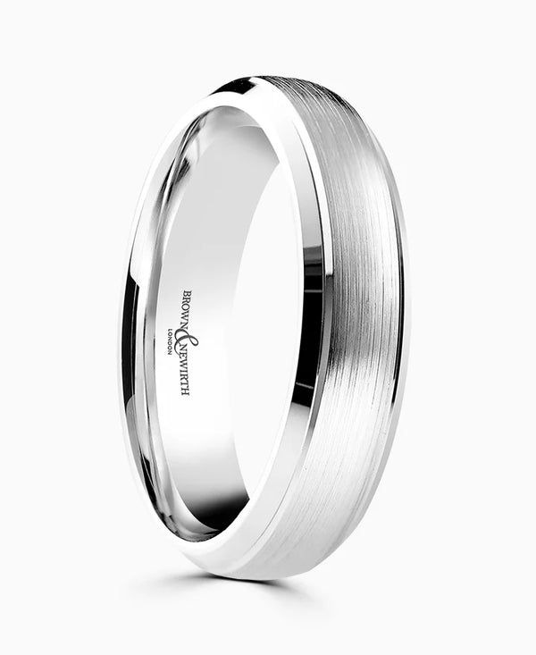 18ct White Gold 6mm Medium Court Gents Matte And Polished Wedding Ring