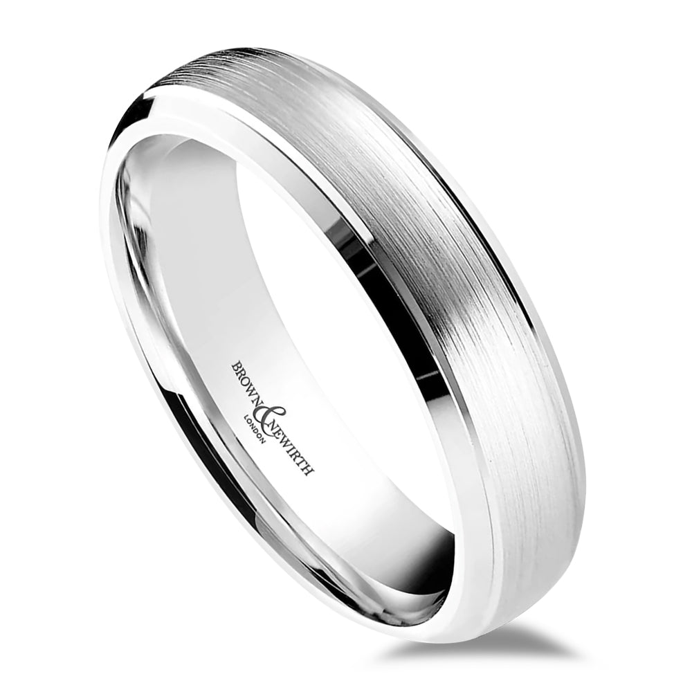 18ct White Gold 6mm Medium Court Gents Matte And Polished Wedding Ring