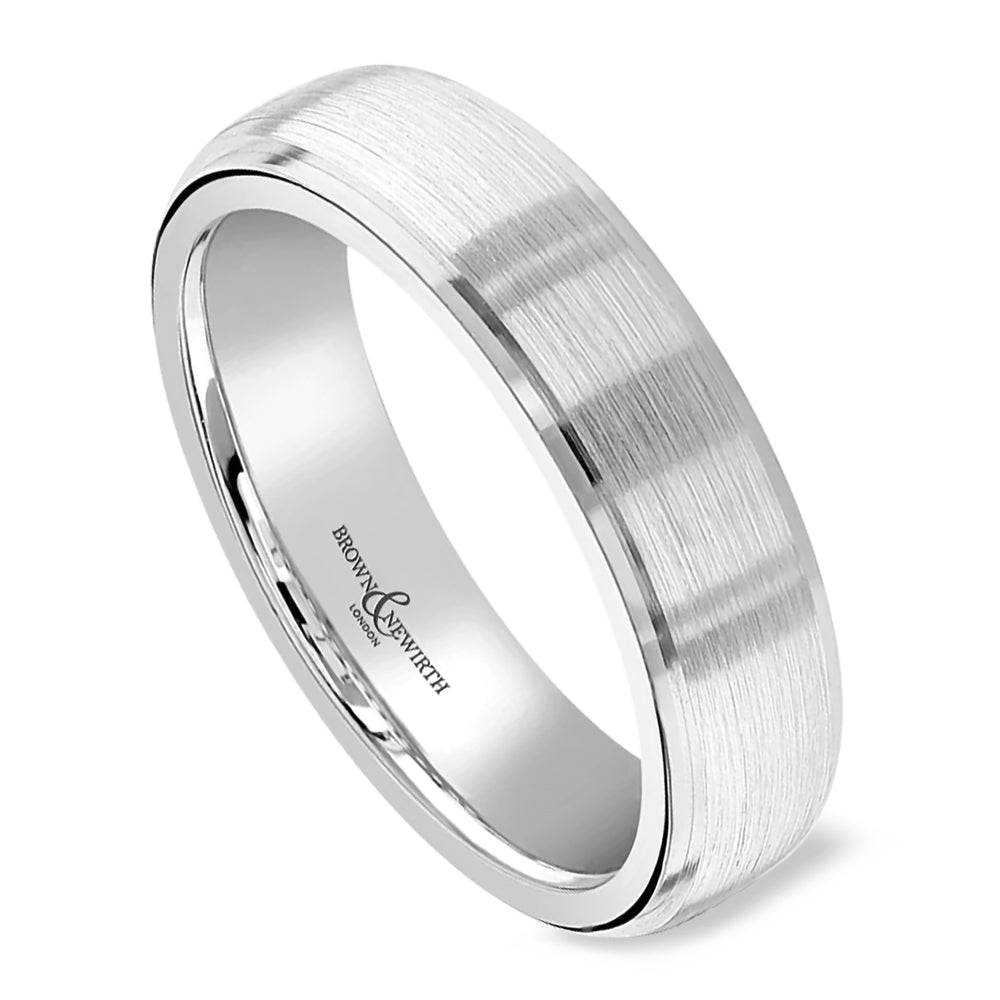 Platinum 6mm Heavy Court Gents Textured Wedding Ring