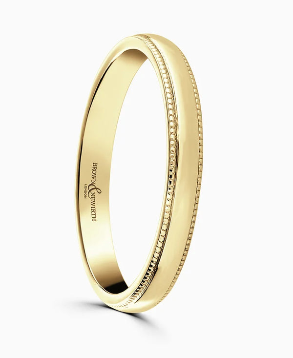 18ct Yellow Gold 2mm Medium Court Ladies Milgrain Wedding Ring