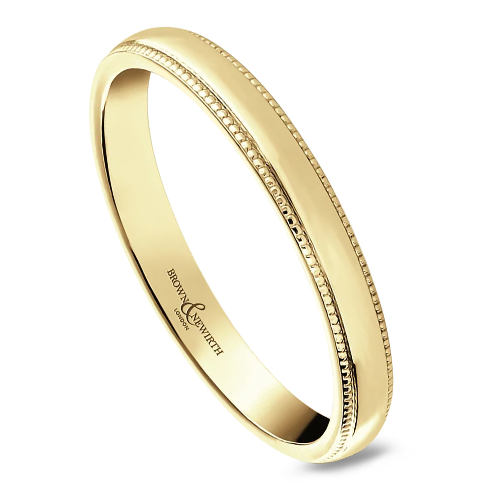 18ct Yellow Gold 2mm Medium Court Ladies Milgrain Wedding Ring
