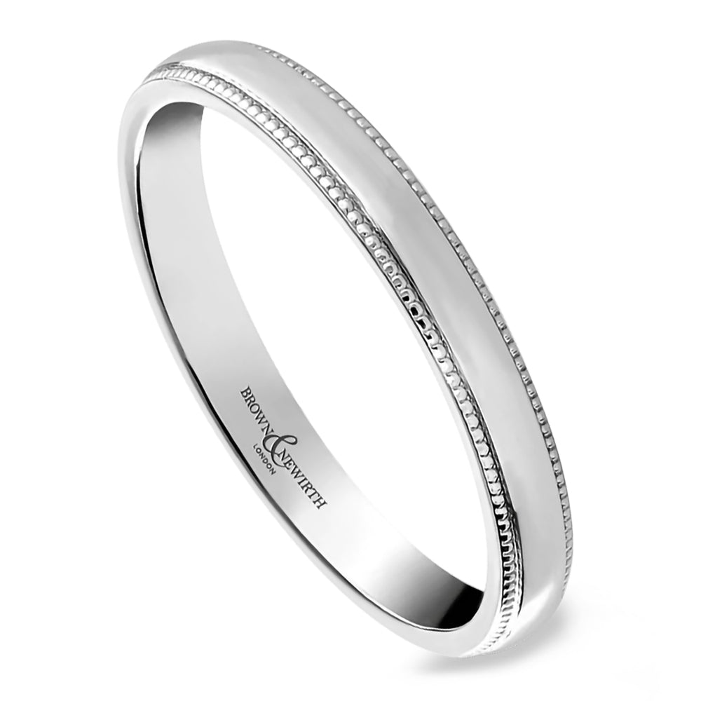 Platinum 3mm Medium Court Ladies Milgrain Wedding Ring