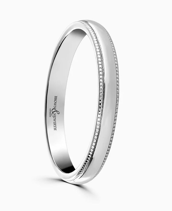 Platinum 3mm Medium Court Ladies Milgrain Wedding Ring