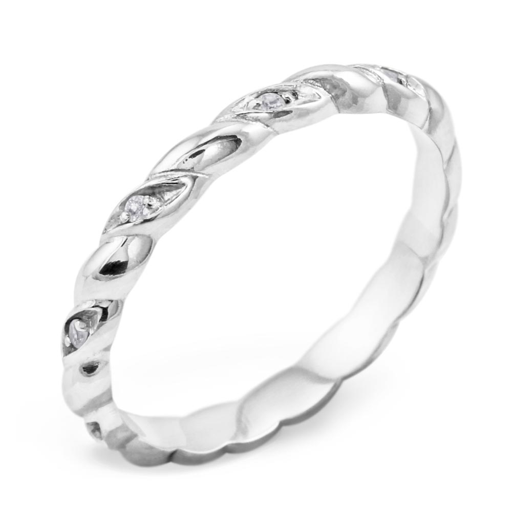 Platinum 0.06ct Diamond Set Twist Wedding Ring