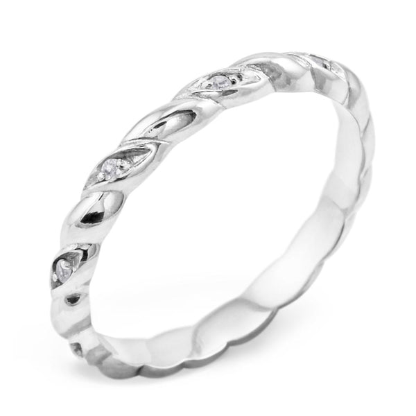 Platinum 0.06ct Diamond Set Twist Wedding Ring