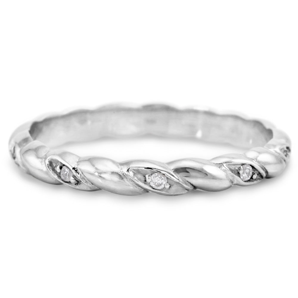 Platinum 0.06ct Diamond Set Twist Wedding Ring