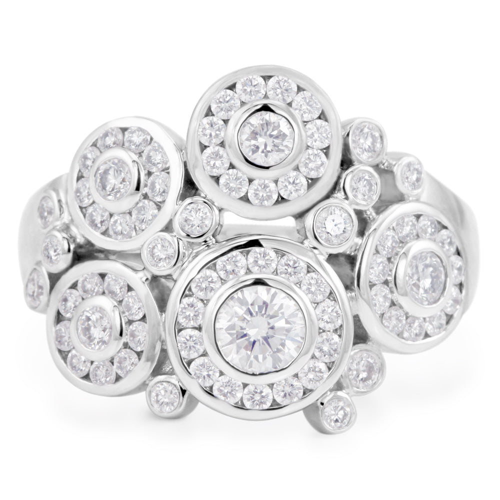 18ct White Gold 1.12ct Round Brilliant Cut Diamond Bubble Halo Ring