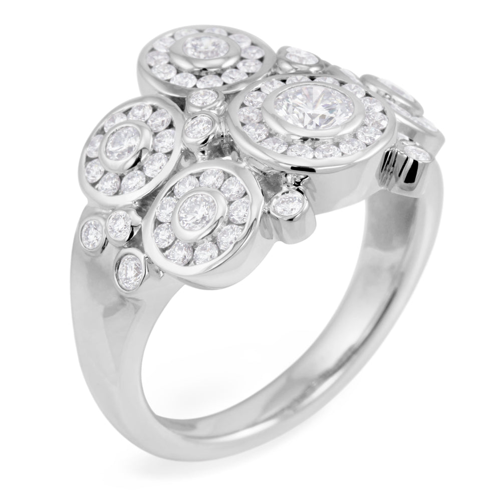 18ct White Gold 1.12ct Round Brilliant Cut Diamond Bubble Halo Ring