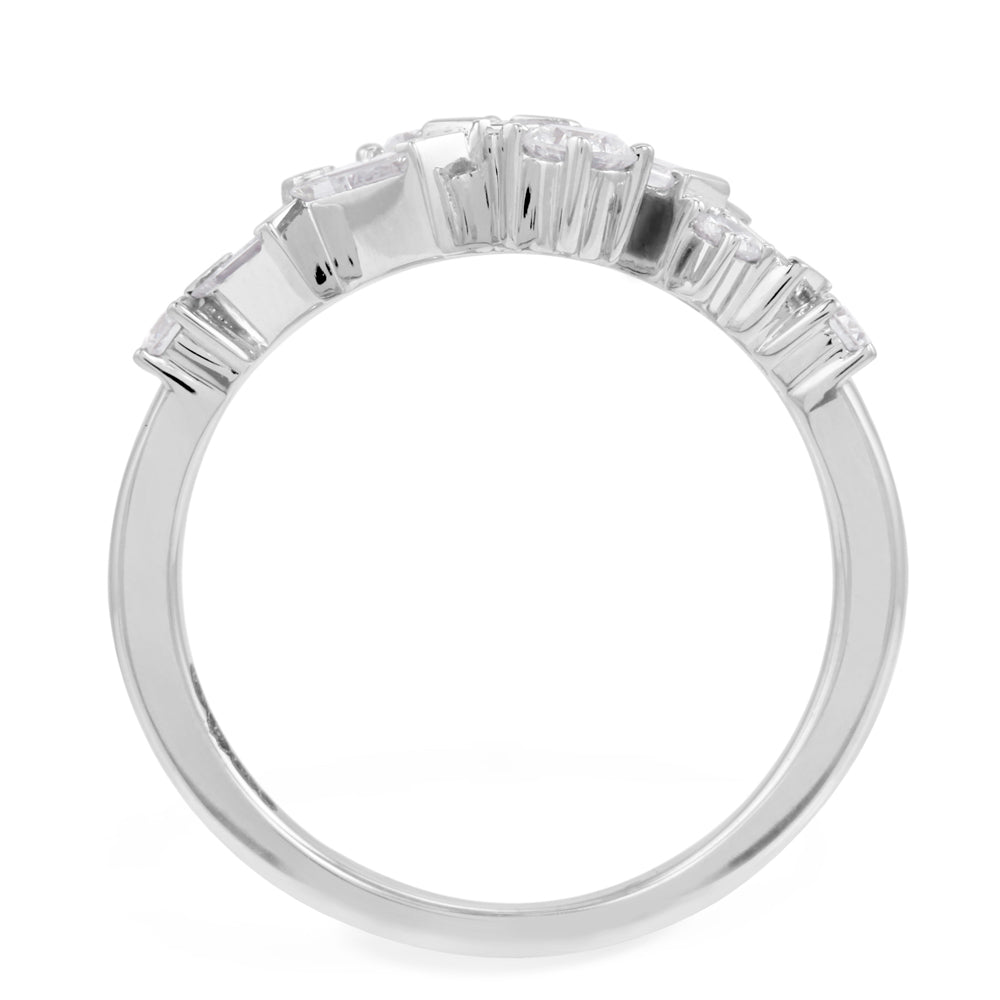 18ct White Gold 0.71ct Baguette And Round Brilliant Cut Diamond Zig Zag Fancy Ring