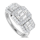 Platinum 1.16ct Baguette And Round Brilliant Cut Diamond Ring With Diamond Halo