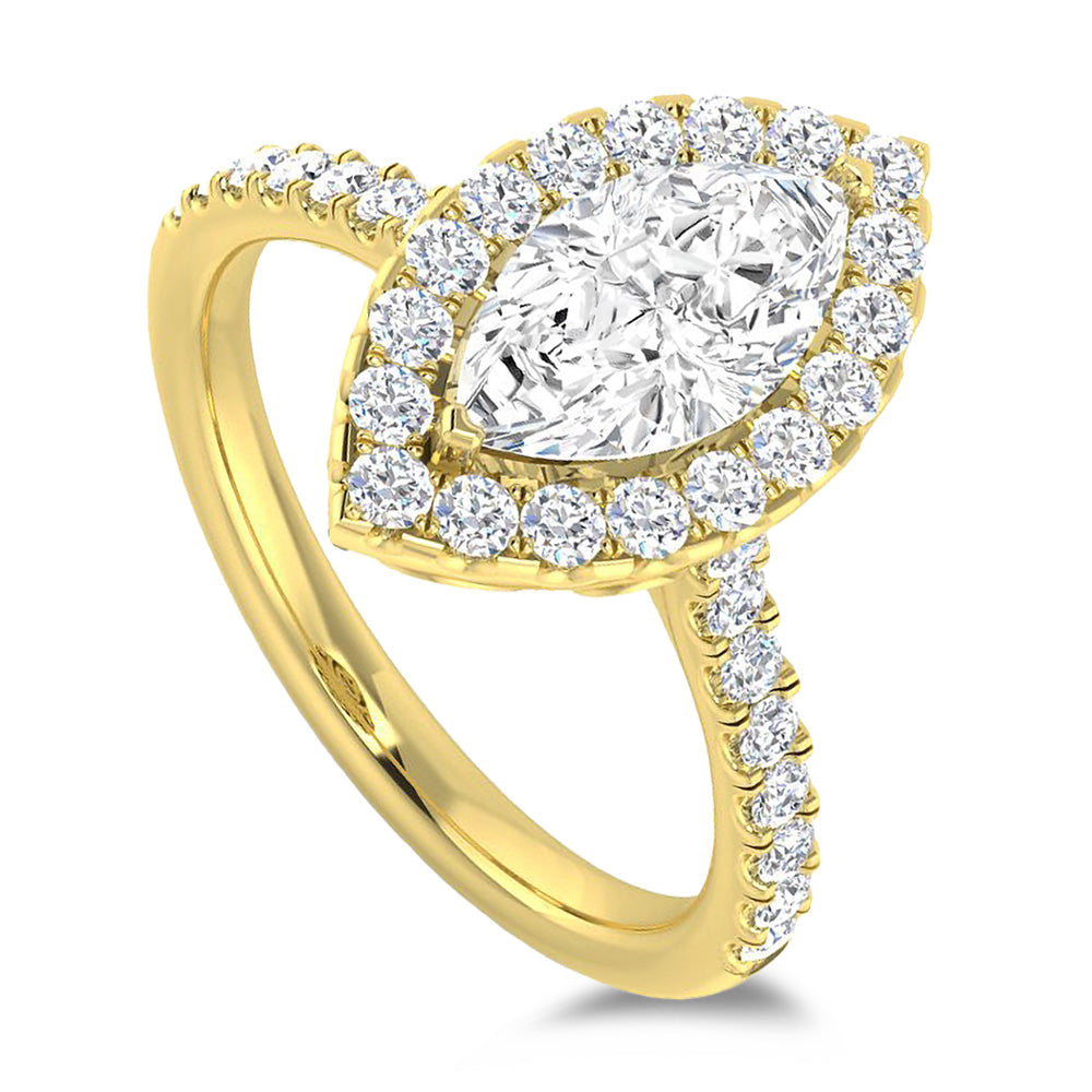 18ct Yellow Gold 1.12ct Marquise Cut Diamond With 0.53ct Diamond Halo And Diamond Set Shoulders