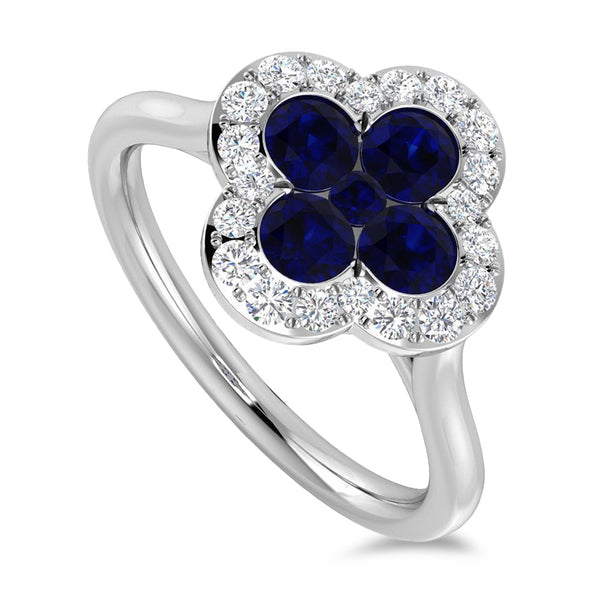 Platinum 0.67ct Blue Sapphire And 0.22ct Diamond Clover Ring
