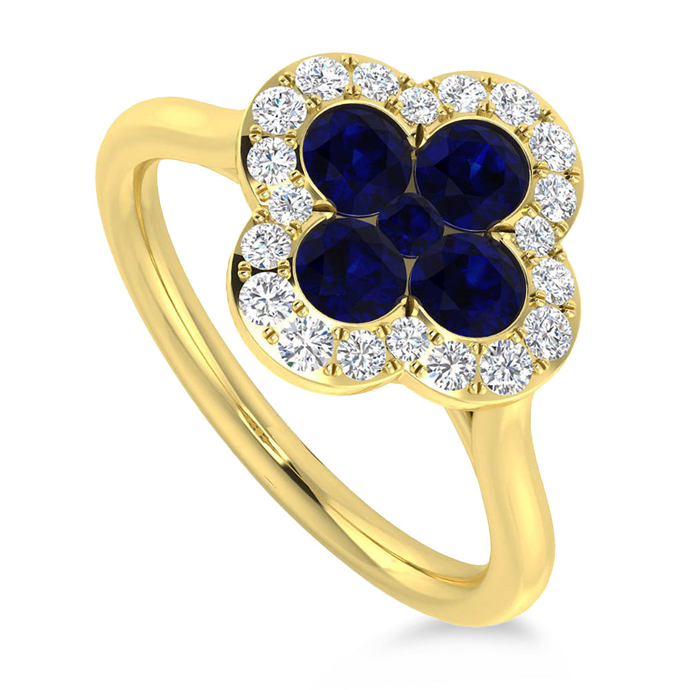 18ct Yellow Gold 0.65ct Blue Sapphire And 0.22ct Diamond Clover Ring