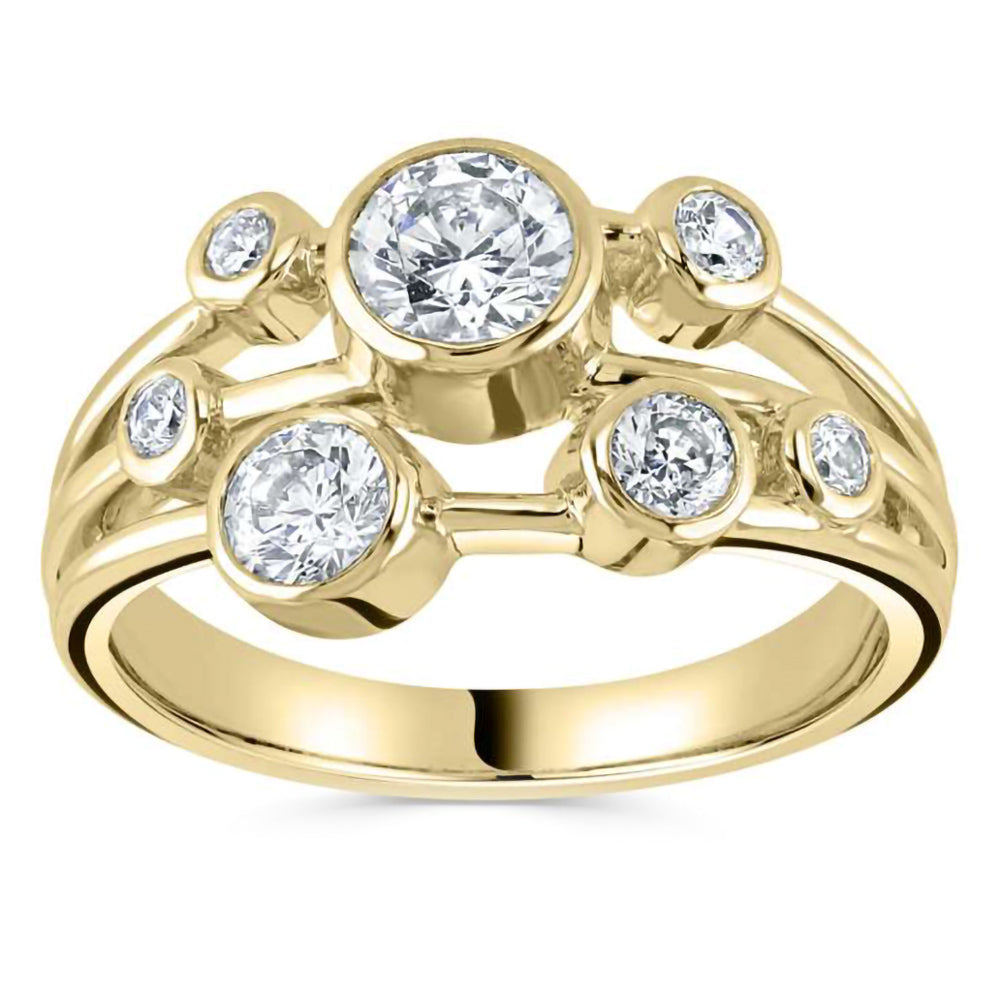 18ct Yellow Gold 1.00ct Seven Stone Diamond Bubble Ring