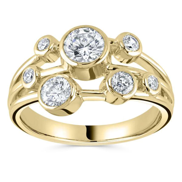 18ct Yellow Gold 1.00ct Seven Stone Diamond Bubble Ring