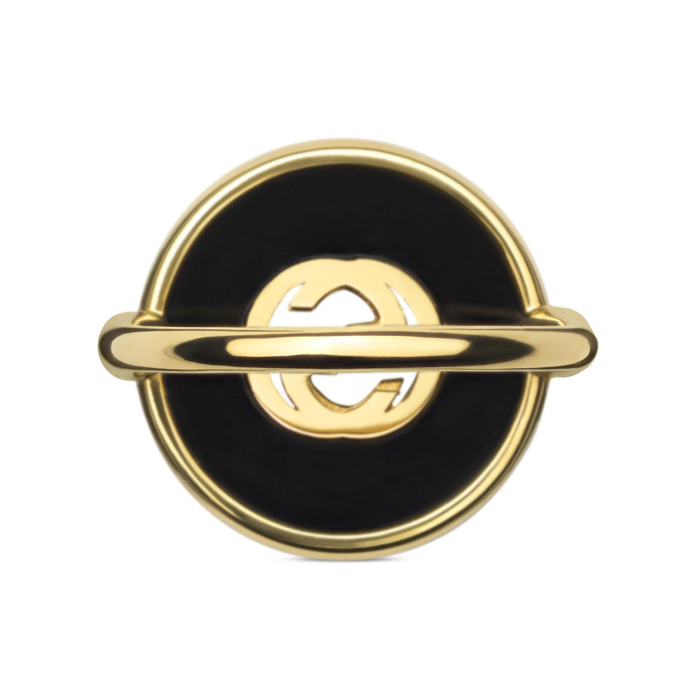 Gucci Interlocking 18ct Yellow Gold Black Onyx And Diamond Ring YBC786604001