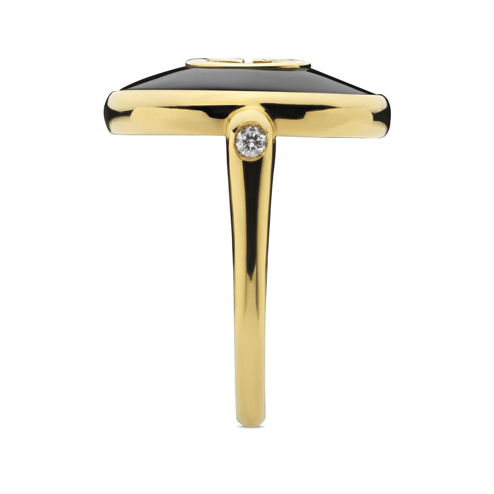 Gucci Interlocking 18ct Yellow Gold Black Onyx And Diamond Ring YBC786604001