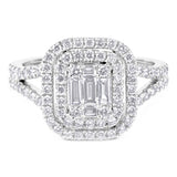 18ct White Gold 0.82ct Baguette Double Halo Diamond Ring