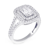 18ct White Gold 0.82ct Baguette Double Halo Diamond Ring
