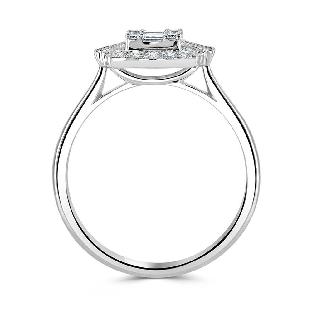 18ct White Gold 0.51ct Baguette And Round Brilliant Cut Diamond Fancy Ring