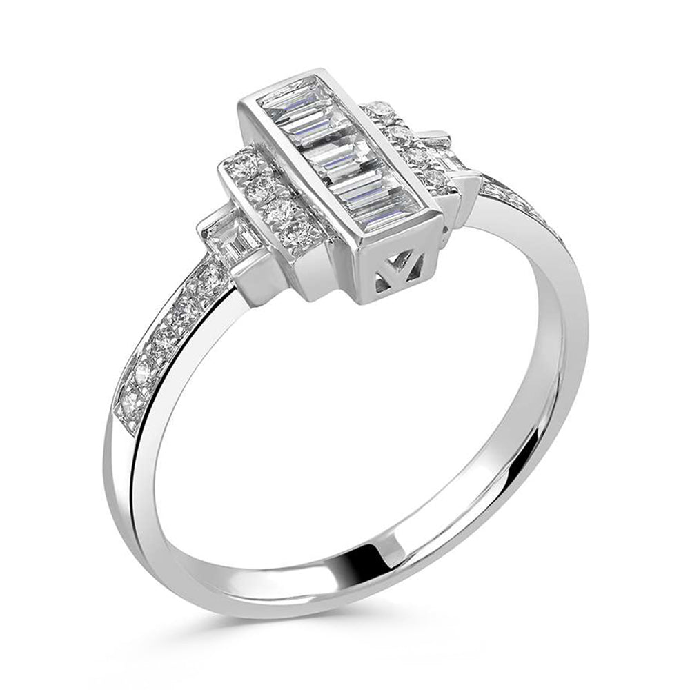 18ct White Gold 0.46ct Baguette And Round Brilliant Cut Diamond Fancy Ring
