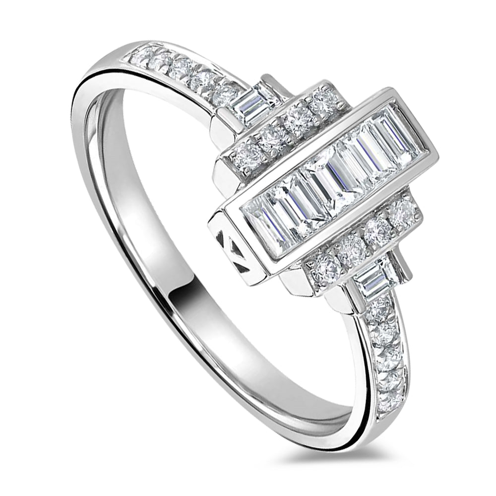 18ct White Gold 0.46ct Baguette And Round Brilliant Cut Diamond Fancy Ring
