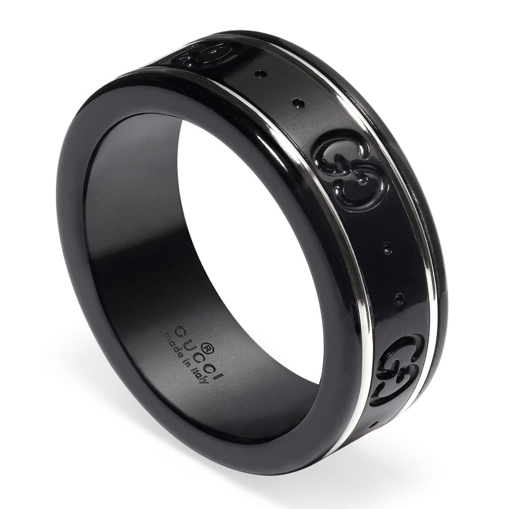Gucci Icon 18ct White Gold And Black Corundum Ring YBC225985001