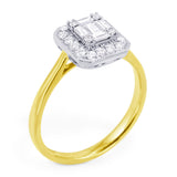 18ct Yellow Gold 0.46ct Baguette And Round Brilliant Cut Diamond Fancy Halo Ring
