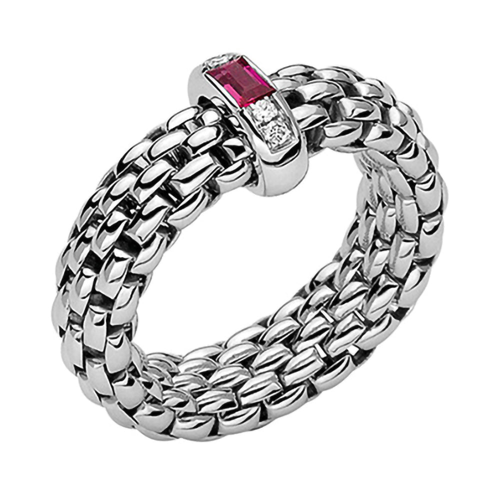 FOPE 18ct White Gold Ruby And Diamond Vendome Flex-It Ring 58302AX_B4_B_XBX