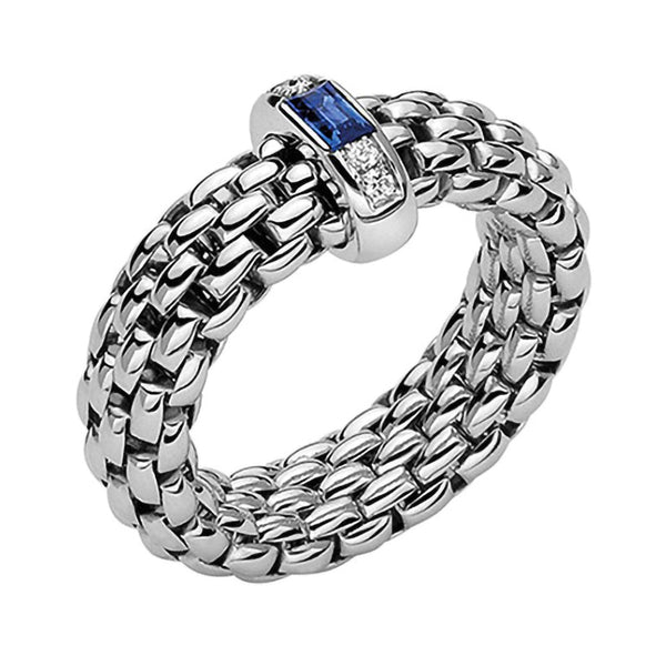 FOPE 18ct White Gold Sapphire And Diamond Vendome Flex-It Ring 58302AX_B2_B_XBX