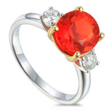 18ct White And Yellow Gold 1.89ct Fire Opal And 0.35ct Diamond Three Stone Ring