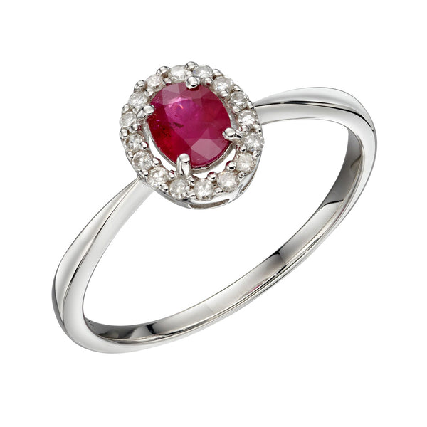 9ct White Gold Ruby And Diamond Cluster Halo Ring GR573R