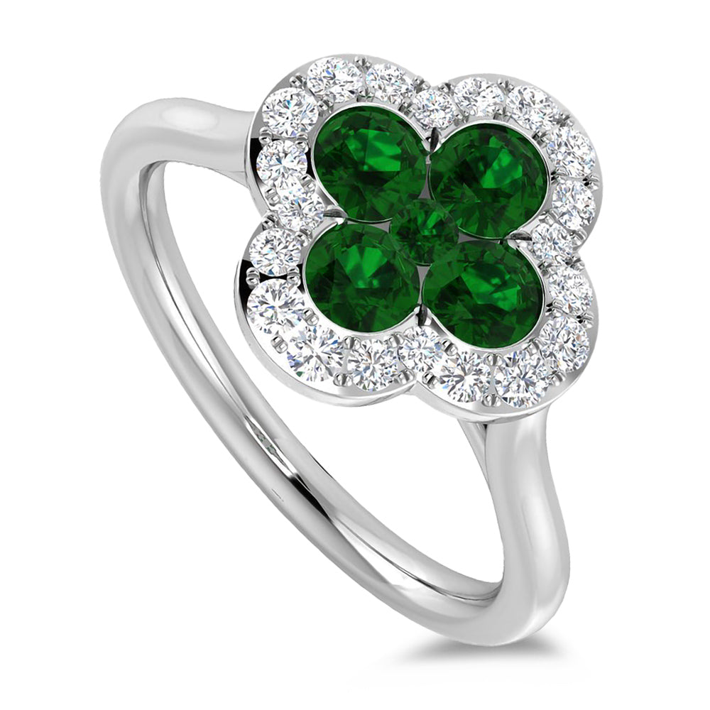 Platinum 0.45ct Emerald And 0.21ct Diamond Clover Ring